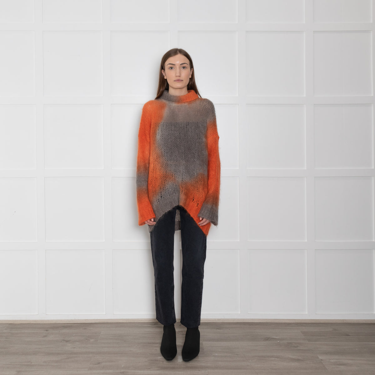 Rabens Saloner Orange and Grey Tie Dye Mohair Jumper