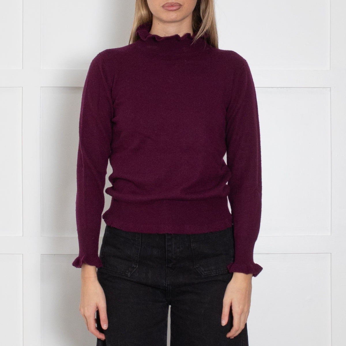 Iris Aubergine Wool Blend High Neck Sweater