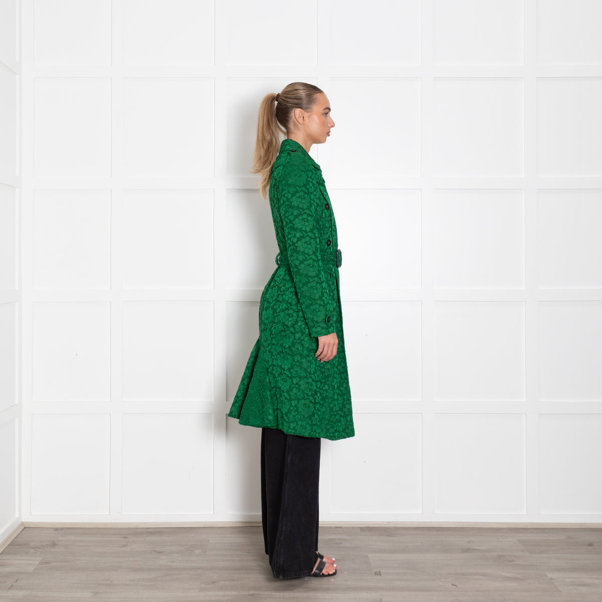 Burberry Prorsum  Green Macrame Lace Trench Coat