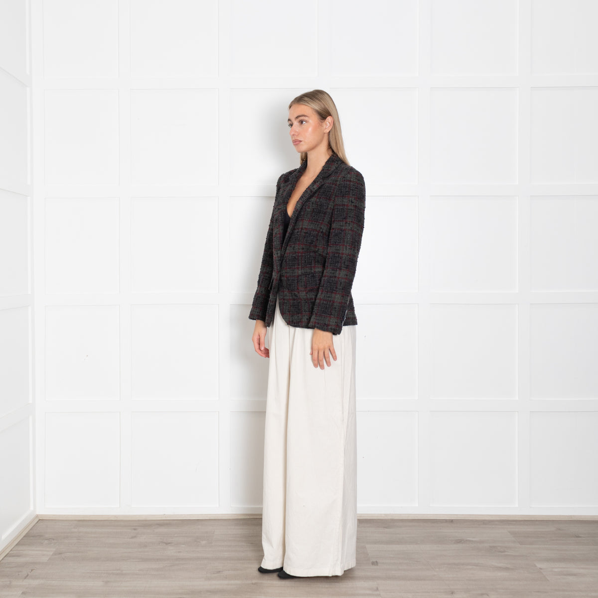 Isabel Marant Dark Grey Green Red Check Wool Blend Blazer
