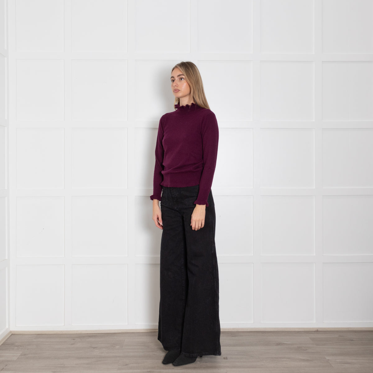 Iris Aubergine Wool Blend High Neck Sweater