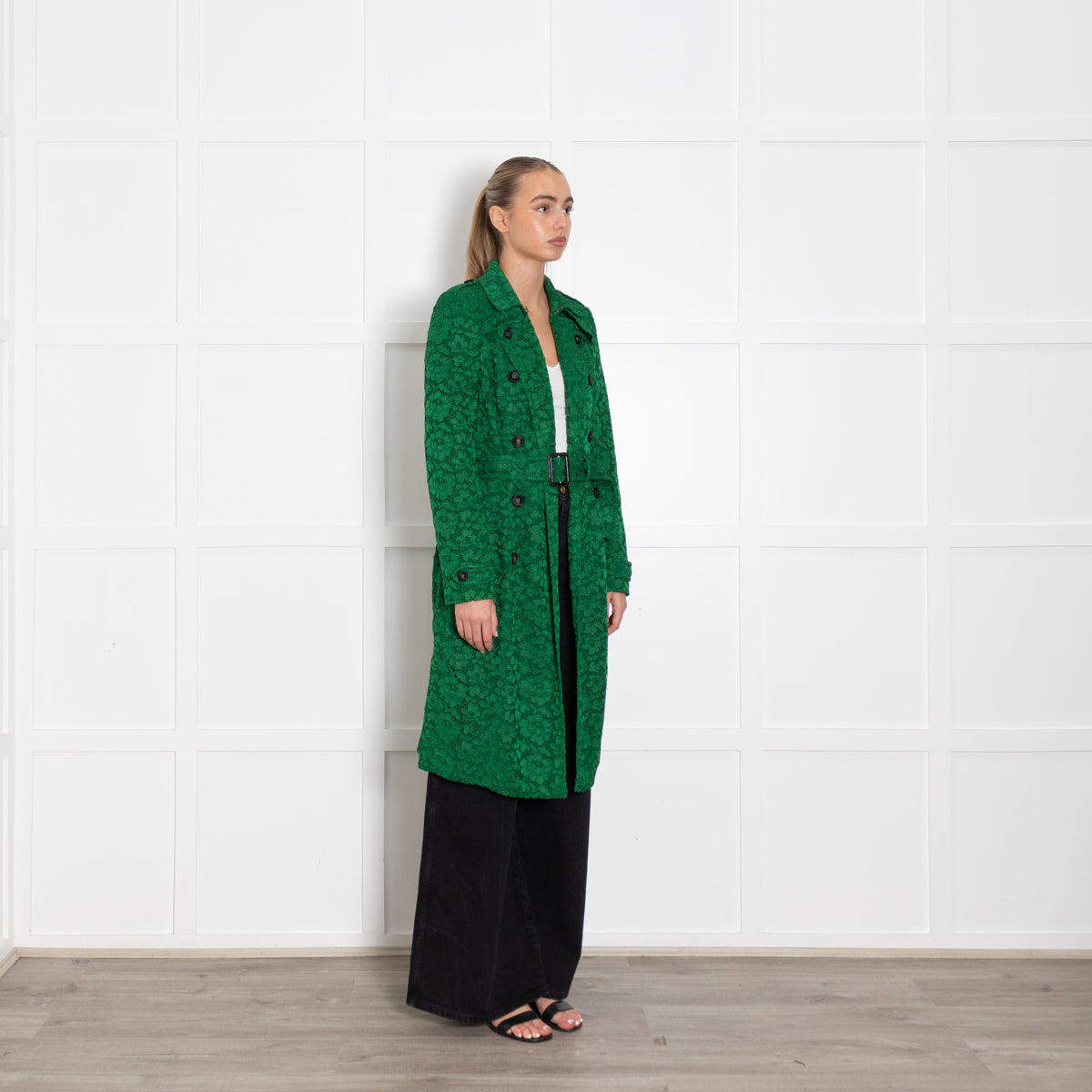 Burberry Prorsum  Green Macrame Lace Trench Coat