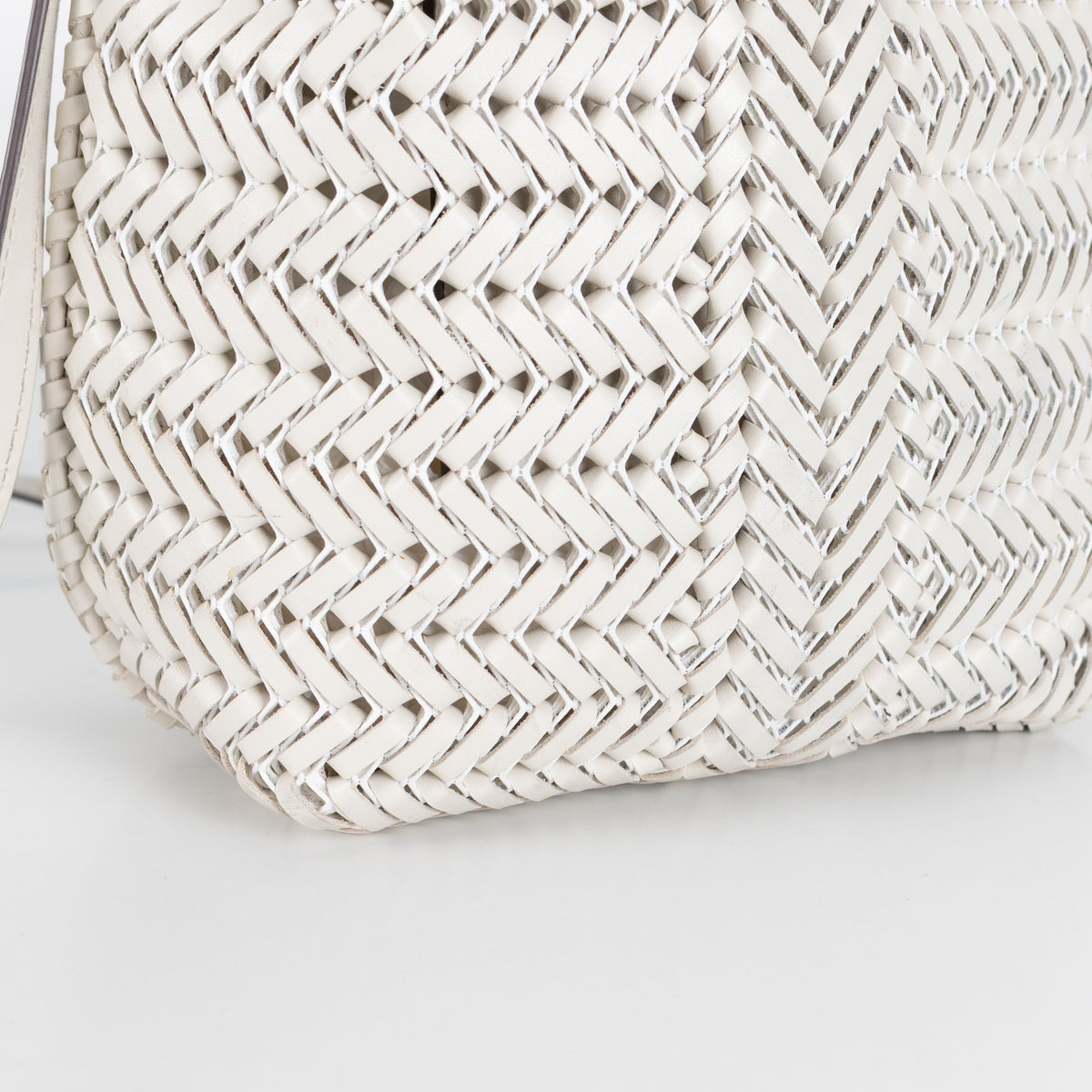 Anya Hindmarch White Woven Leather The Neeson Drawstring Small Bucket Bag