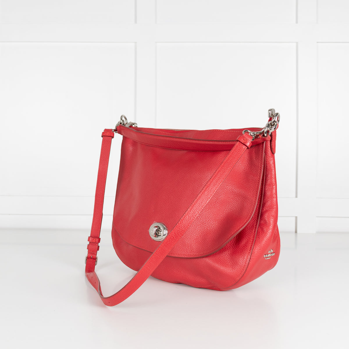 Coach Red Grainy Leather Turnlock Hobo Bag