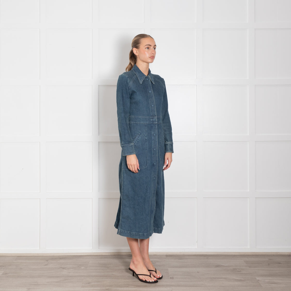 Chloe Blue Denim Long Sleeve Shirt Dress