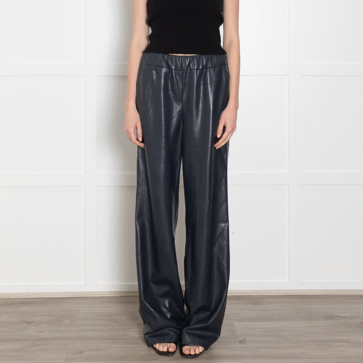 Anine Bing Blue Faux Leather Wide Leg Trousers