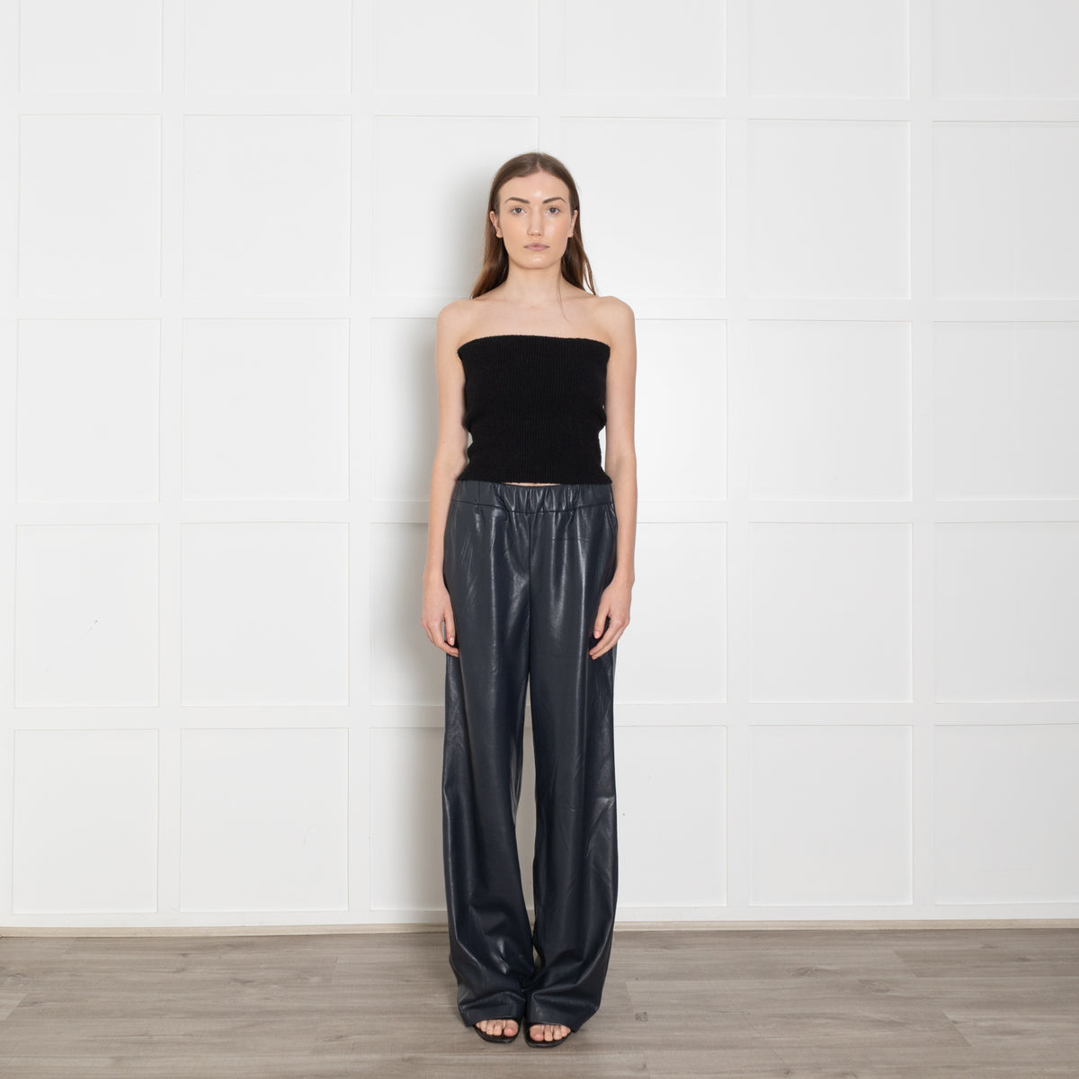 Anine Bing Blue Faux Leather Wide Leg Trousers
