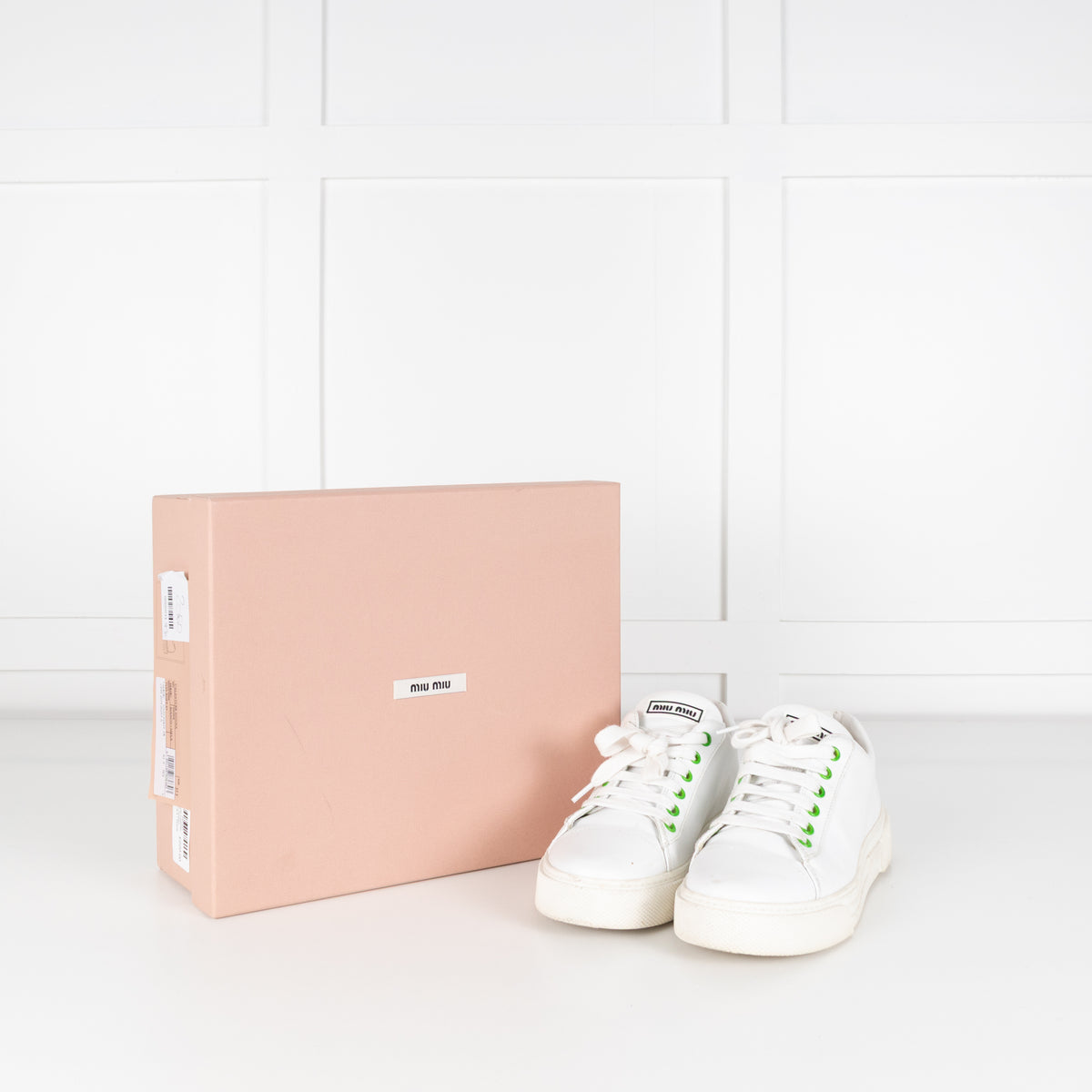 Miu Miu White Leather Trainers with Green Eyelets