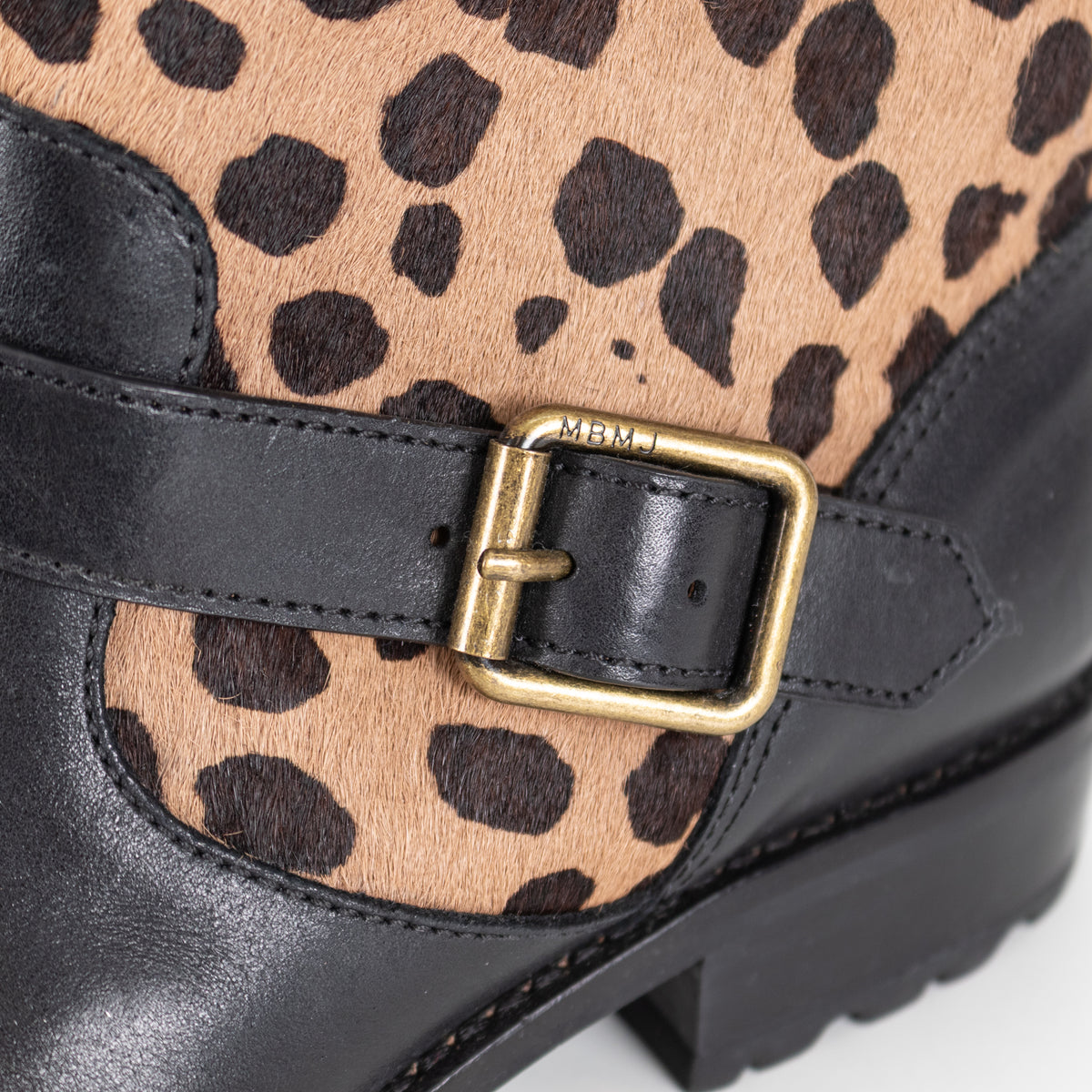 Marc Jacobs Engineer Black Leather & Leopard Print Biker Boots