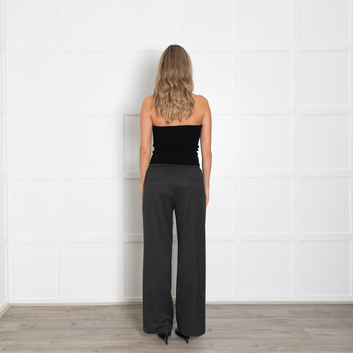 Phillip Lim Grey Pinsripe Joggers With Satin Gathered Hem