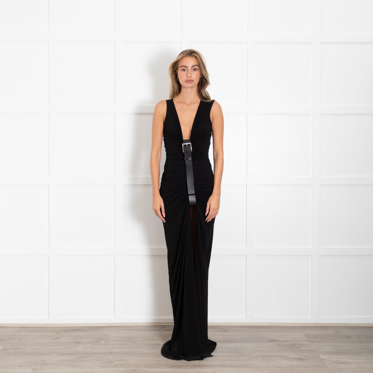 Sid Neigum Black Gathered Belt Maxi Dress