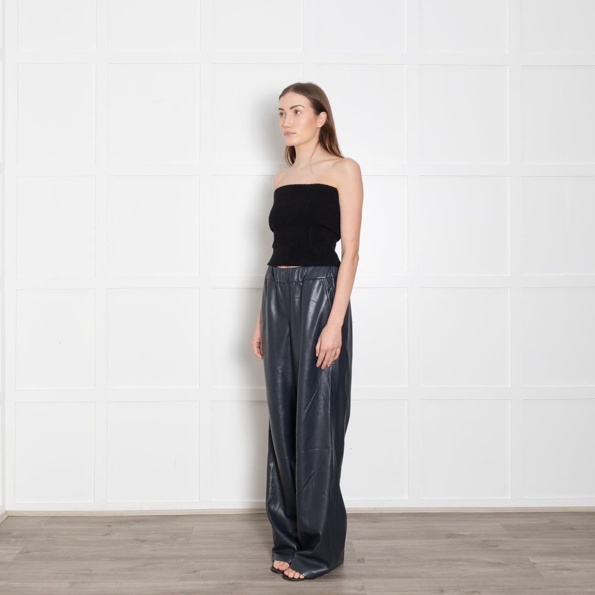 Anine Bing Blue Faux Leather Wide Leg Trousers