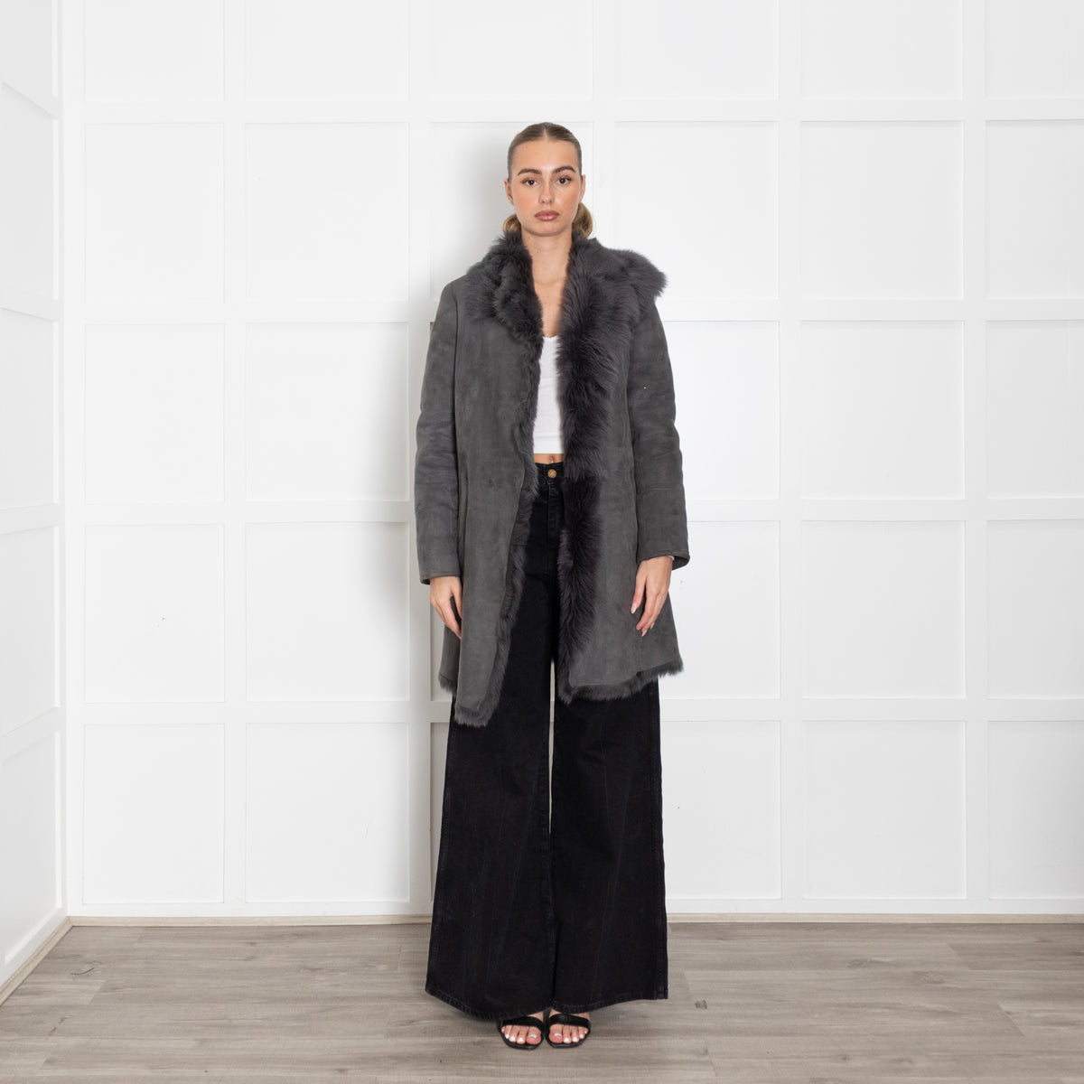 Joseph Grey Suede Shearling Short Coat