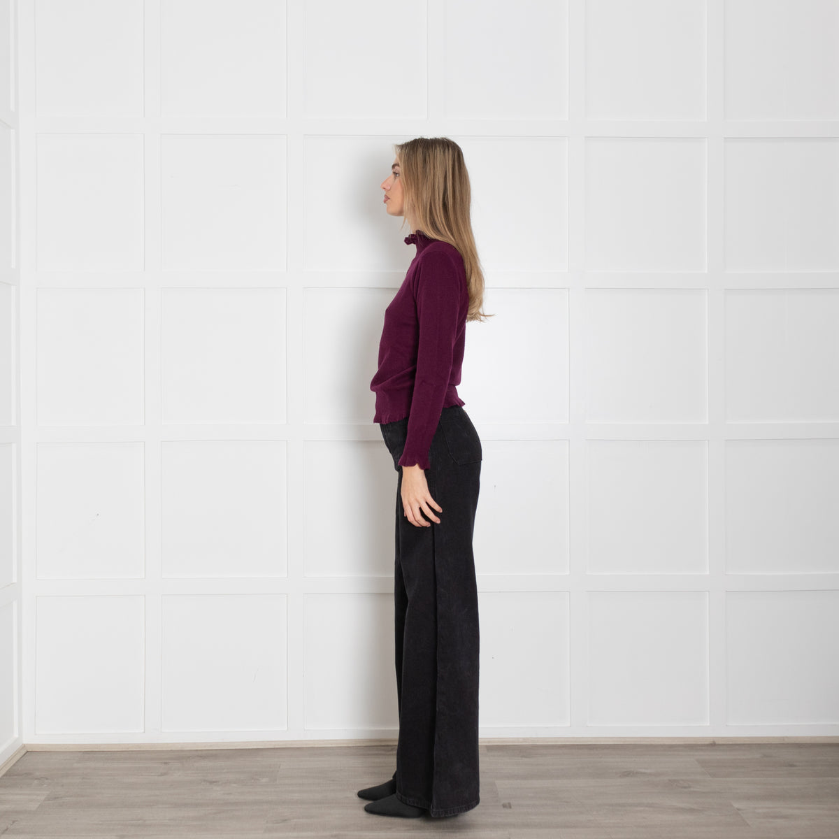 Iris Aubergine Wool Blend High Neck Sweater