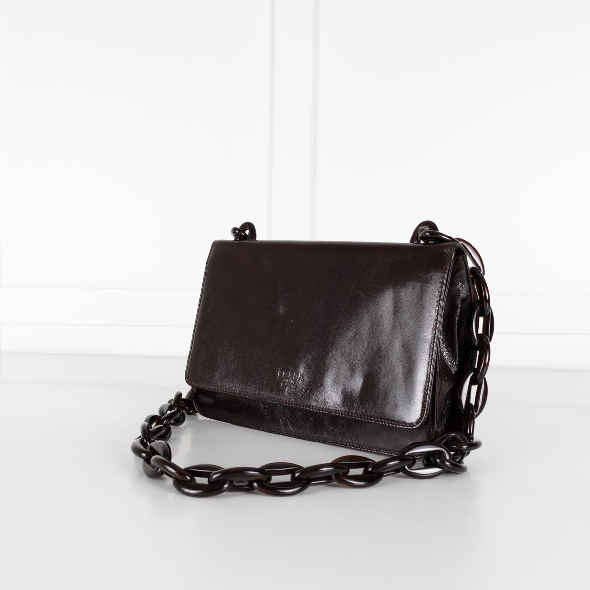 Prada Black Goatskin Leather Madras Swing Bag