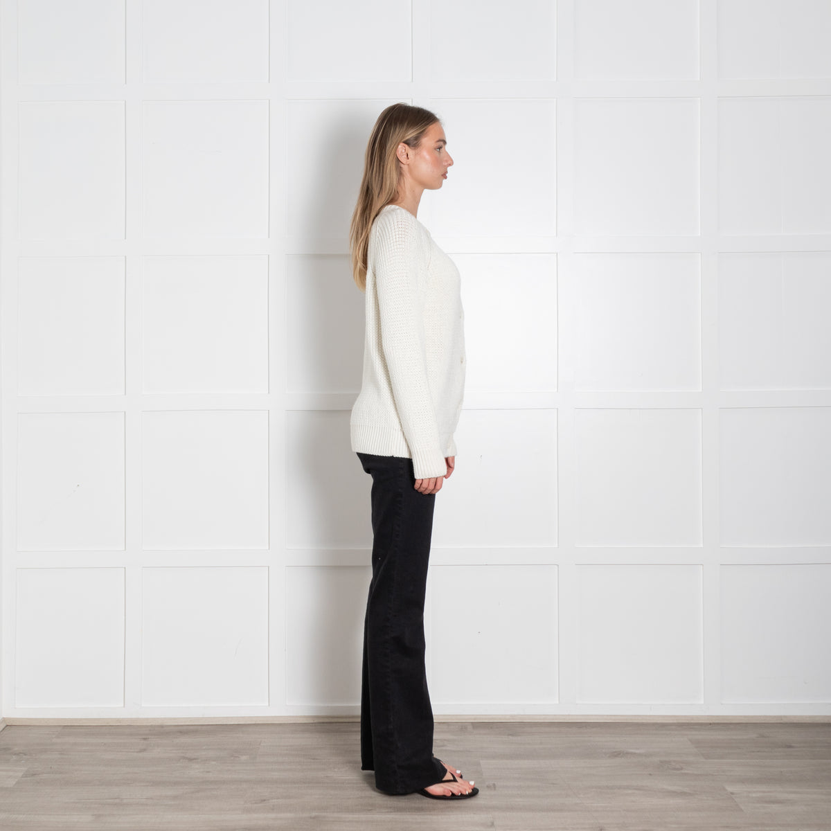 &Daughter White Wool Open Weave Cardigan