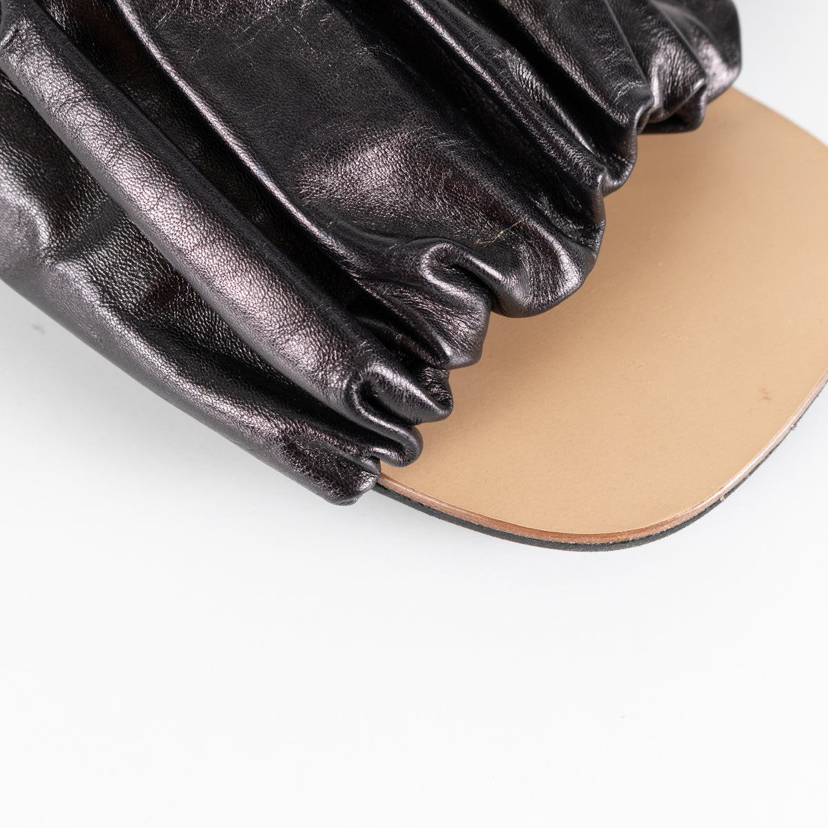 Jil Sander Black Ruffled Leather Sandal