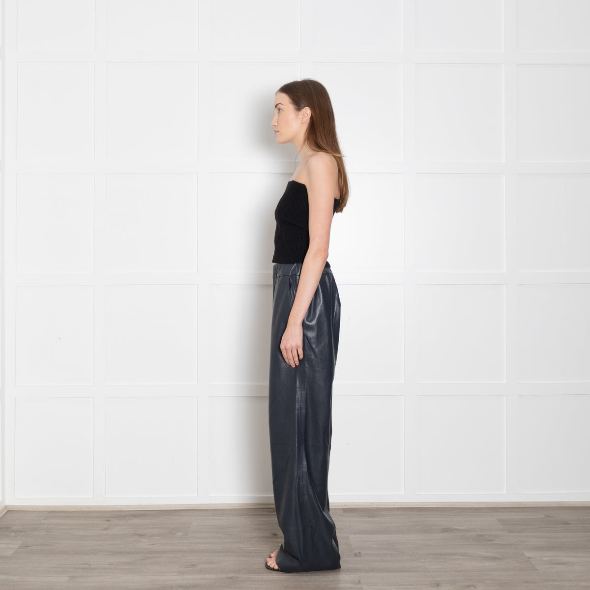 Anine Bing Blue Faux Leather Wide Leg Trousers