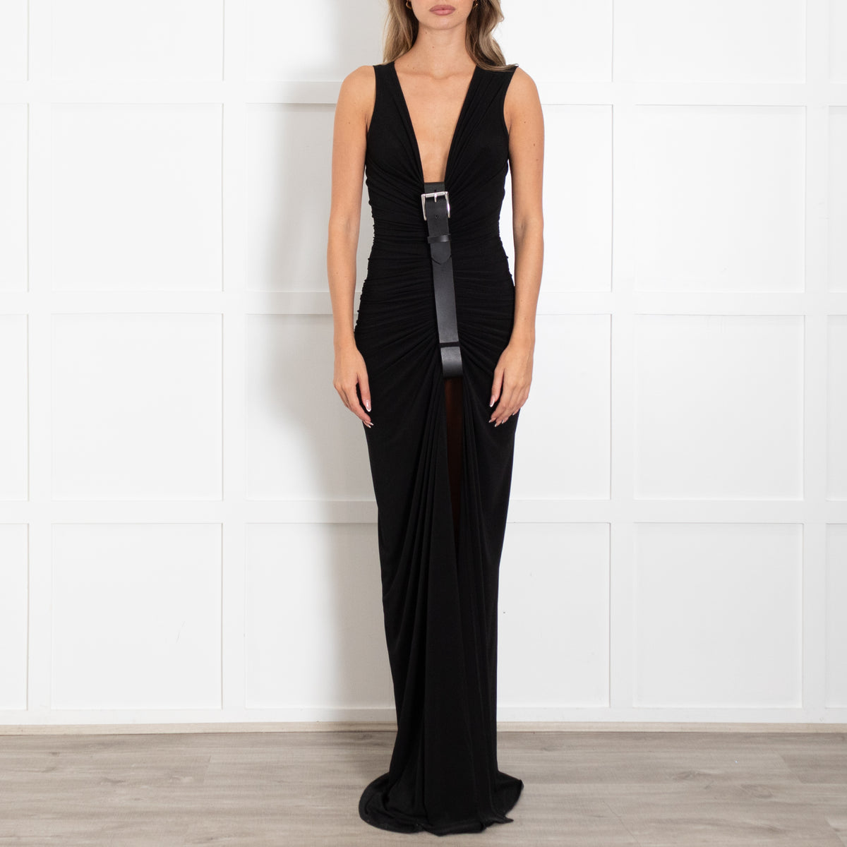 Sid Neigum Black Gathered Belt Maxi Dress