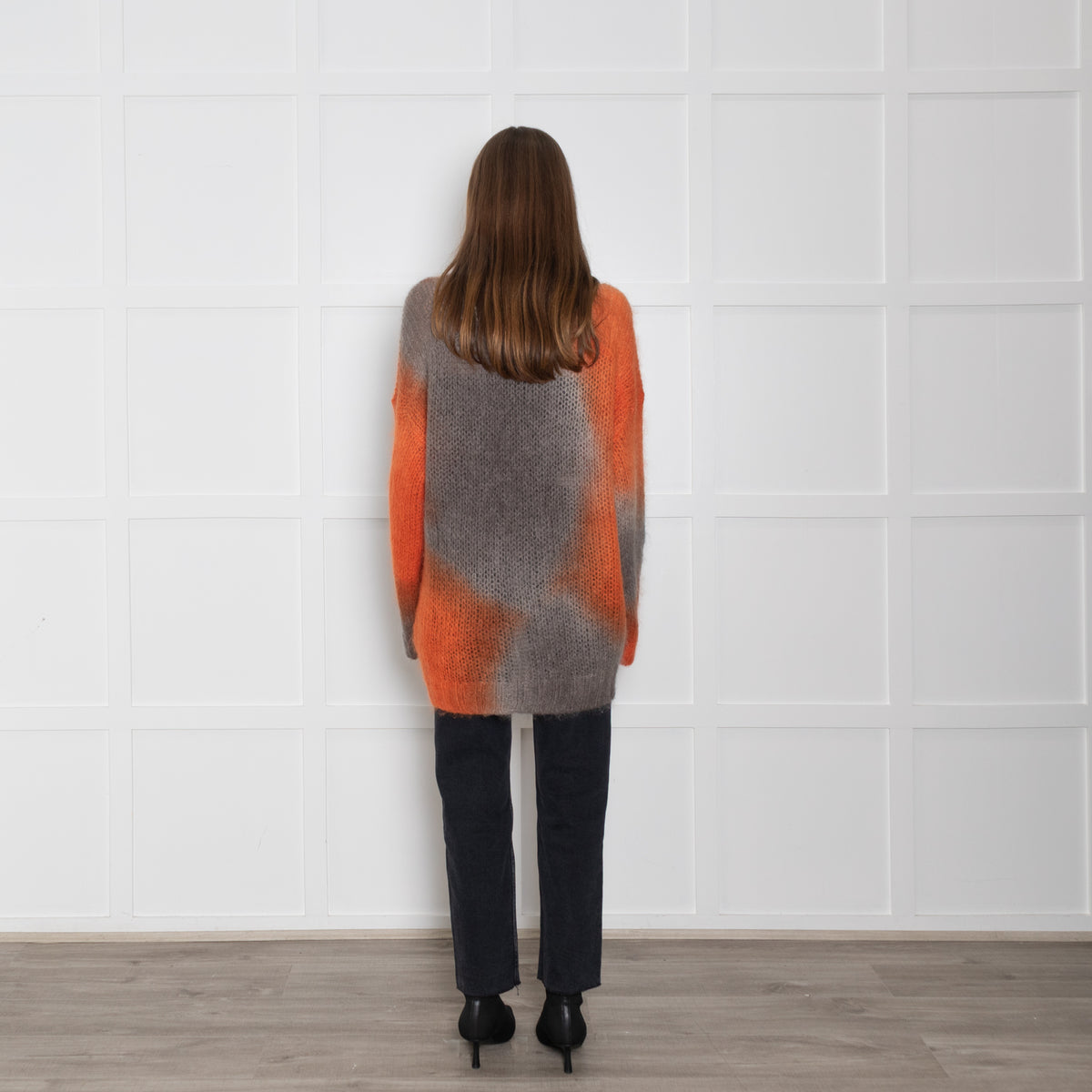 Rabens Saloner Orange and Grey Tie Dye Mohair Jumper