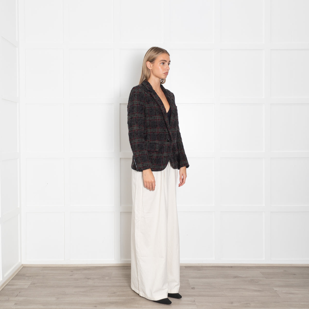 Isabel Marant Dark Grey Green Red Check Wool Blend Blazer