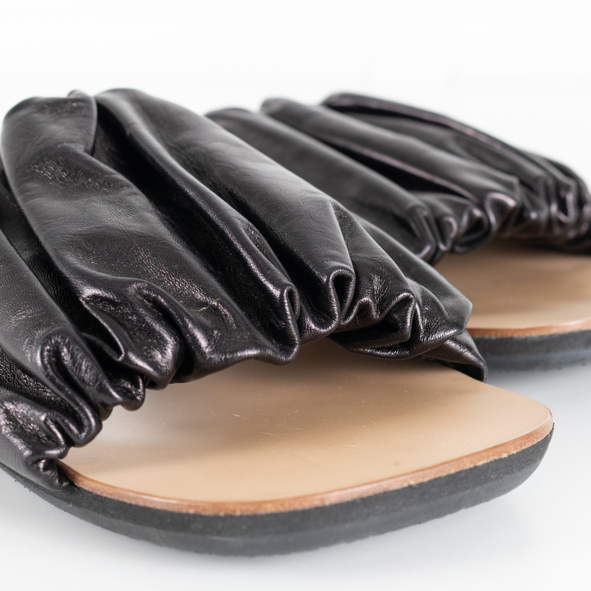 Jil Sander Black Ruffled Leather Sandal