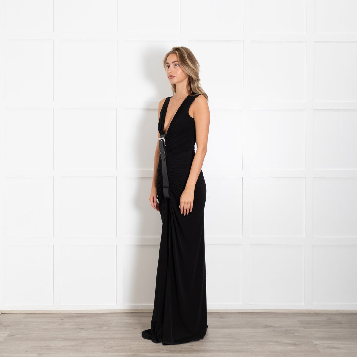 Sid Neigum Black Gathered Belt Maxi Dress