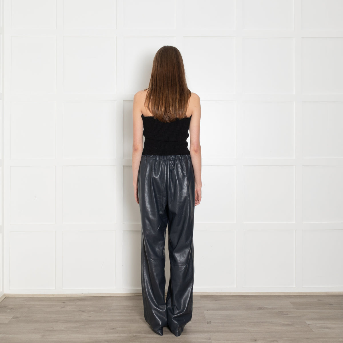 Anine Bing Blue Faux Leather Wide Leg Trousers