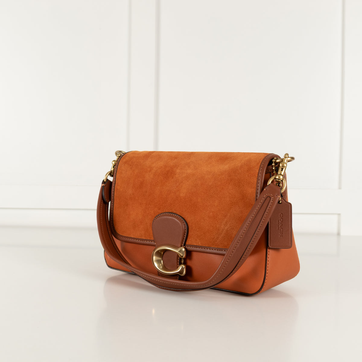 Coach Orange Tabby Suede Leather Handle Shoulder Bag