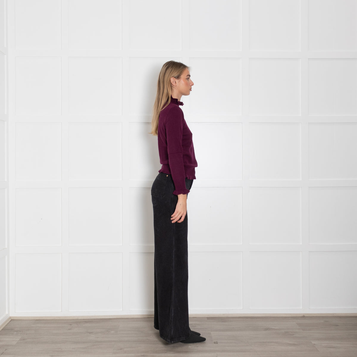 Iris Aubergine Wool Blend High Neck Sweater