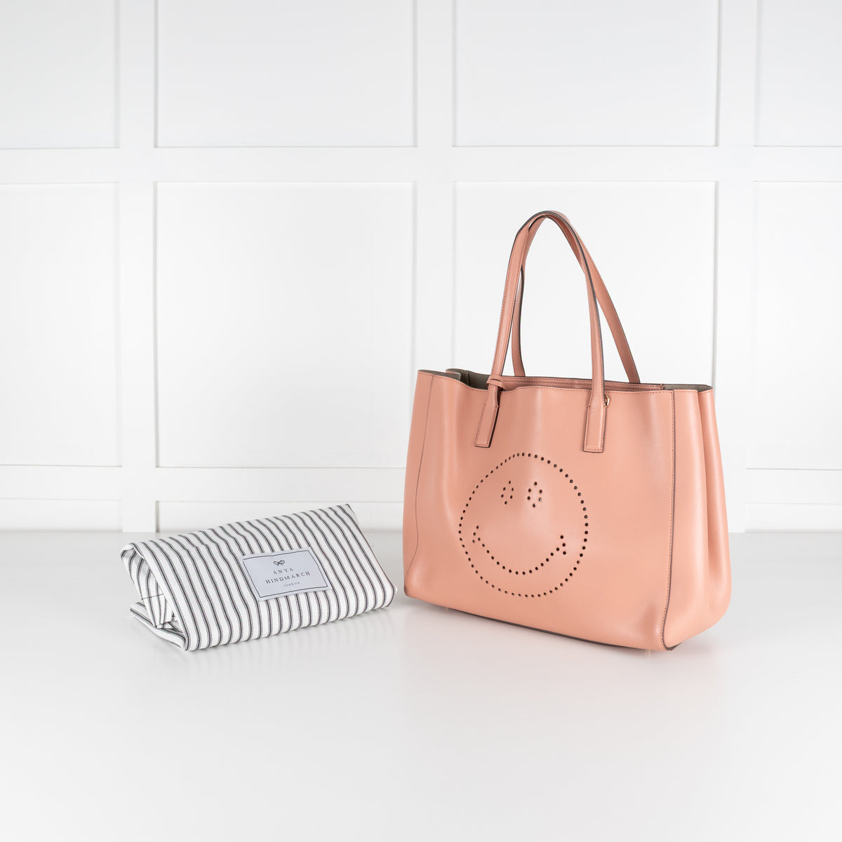 Anya Hindmarch Salmon Smiley Ebury Tote Bag