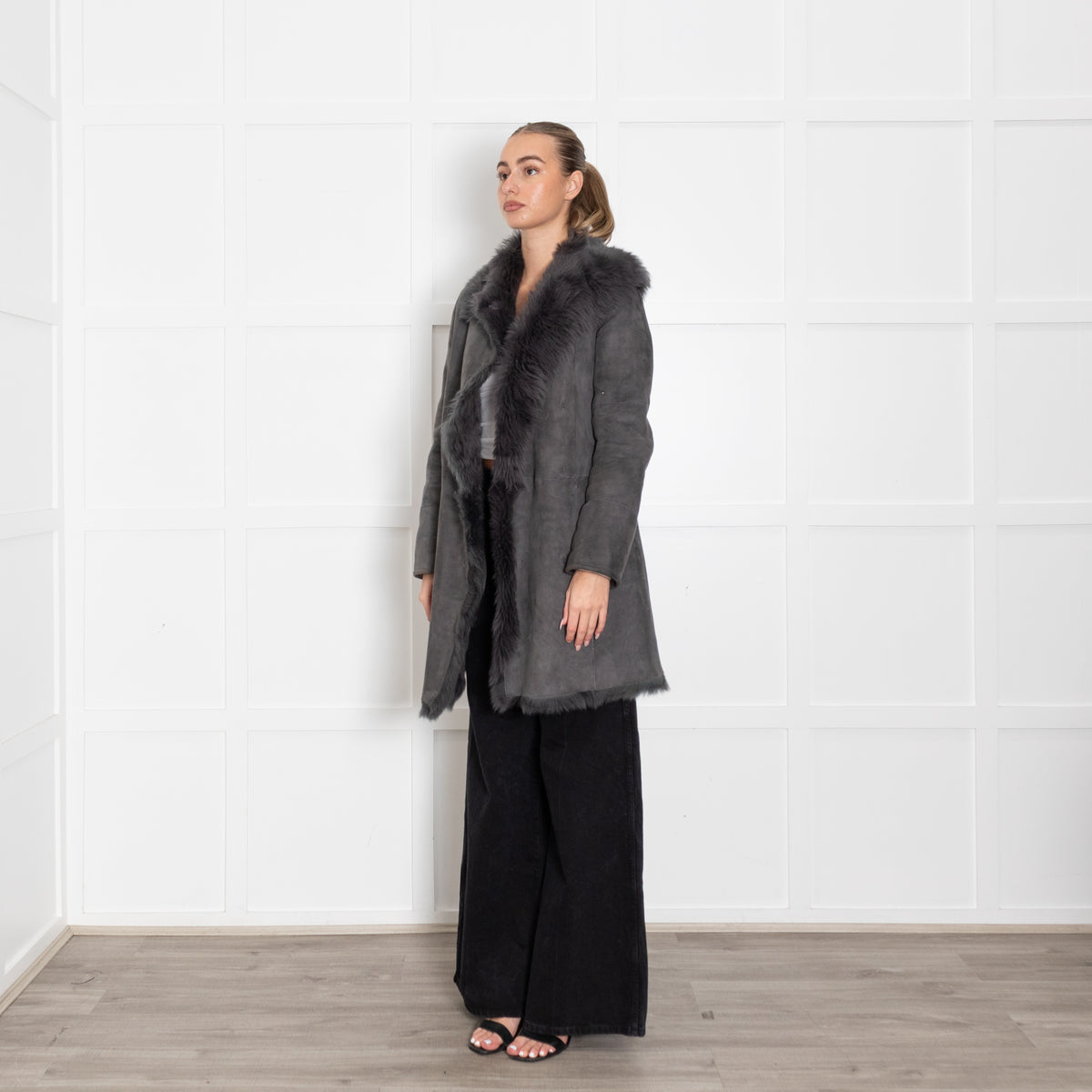 Joseph Grey Suede Shearling Short Coat