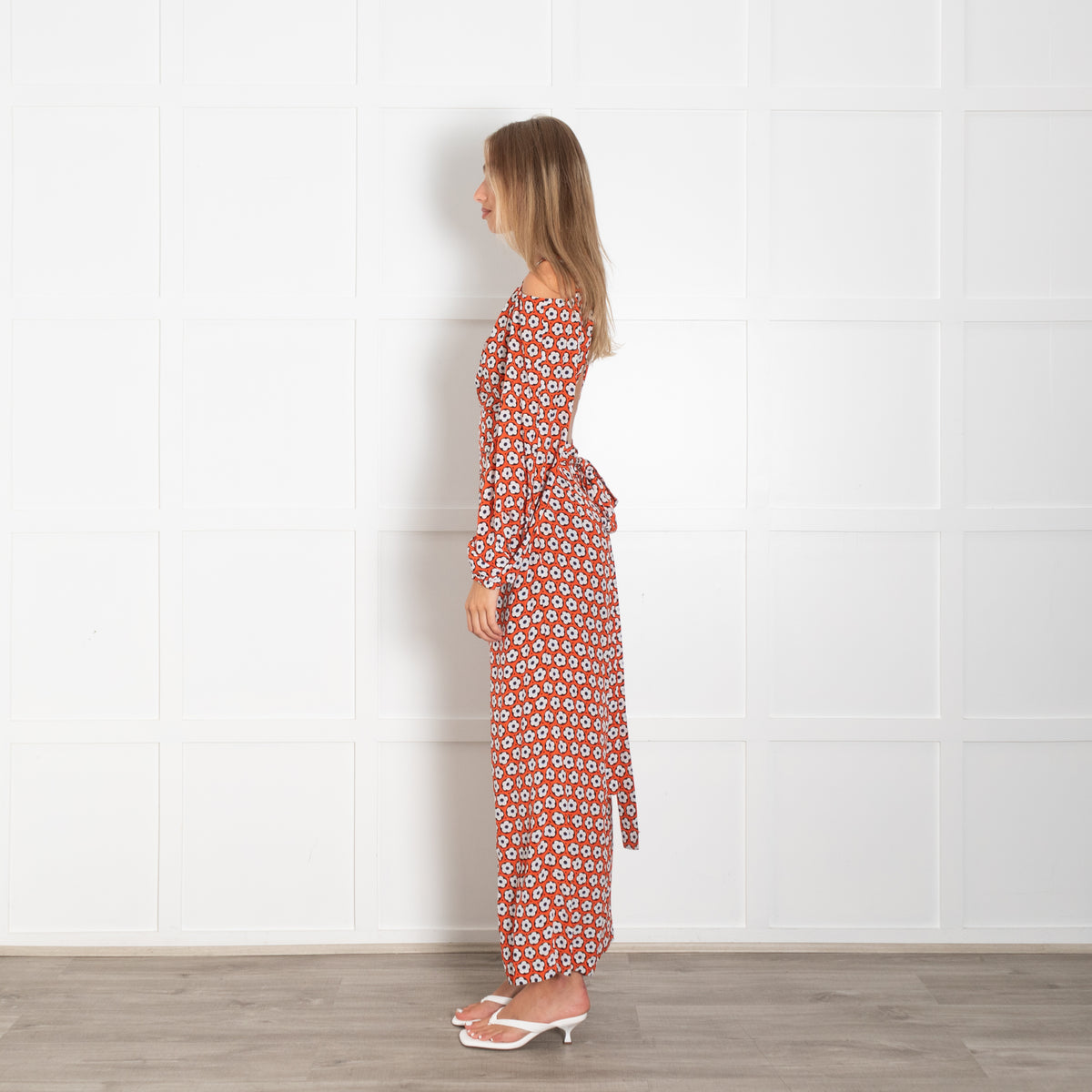 Diane Von Furstenberg Orange Black Cream Flower Wrap Jumpsuit