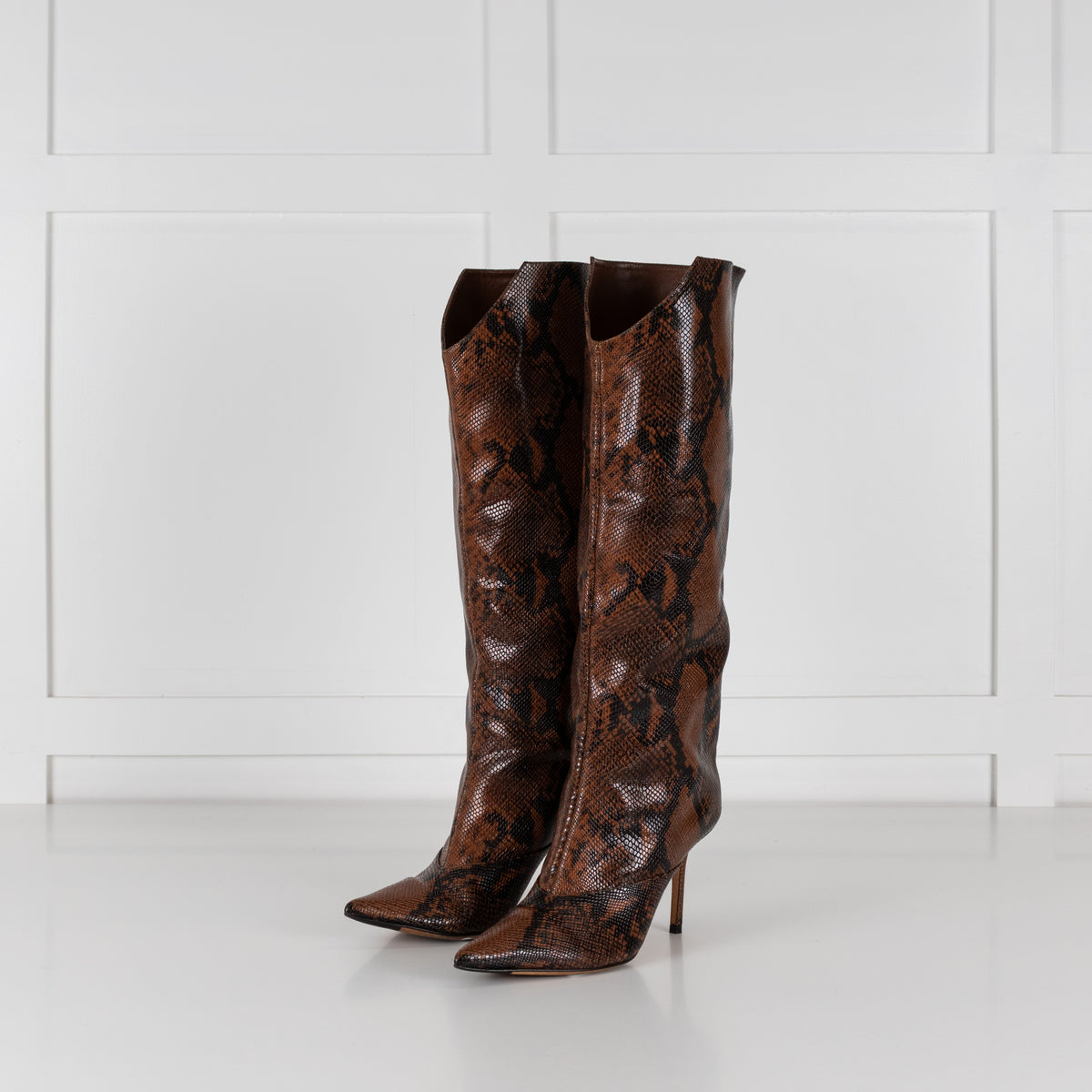 Jimmy Choo Brown Mock Snake Skin Heeled Boots