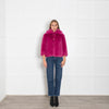 Manoush Pink Diamonte Buttons Faux Fur Jacket