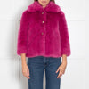Manoush Pink Diamonte Buttons Faux Fur Jacket