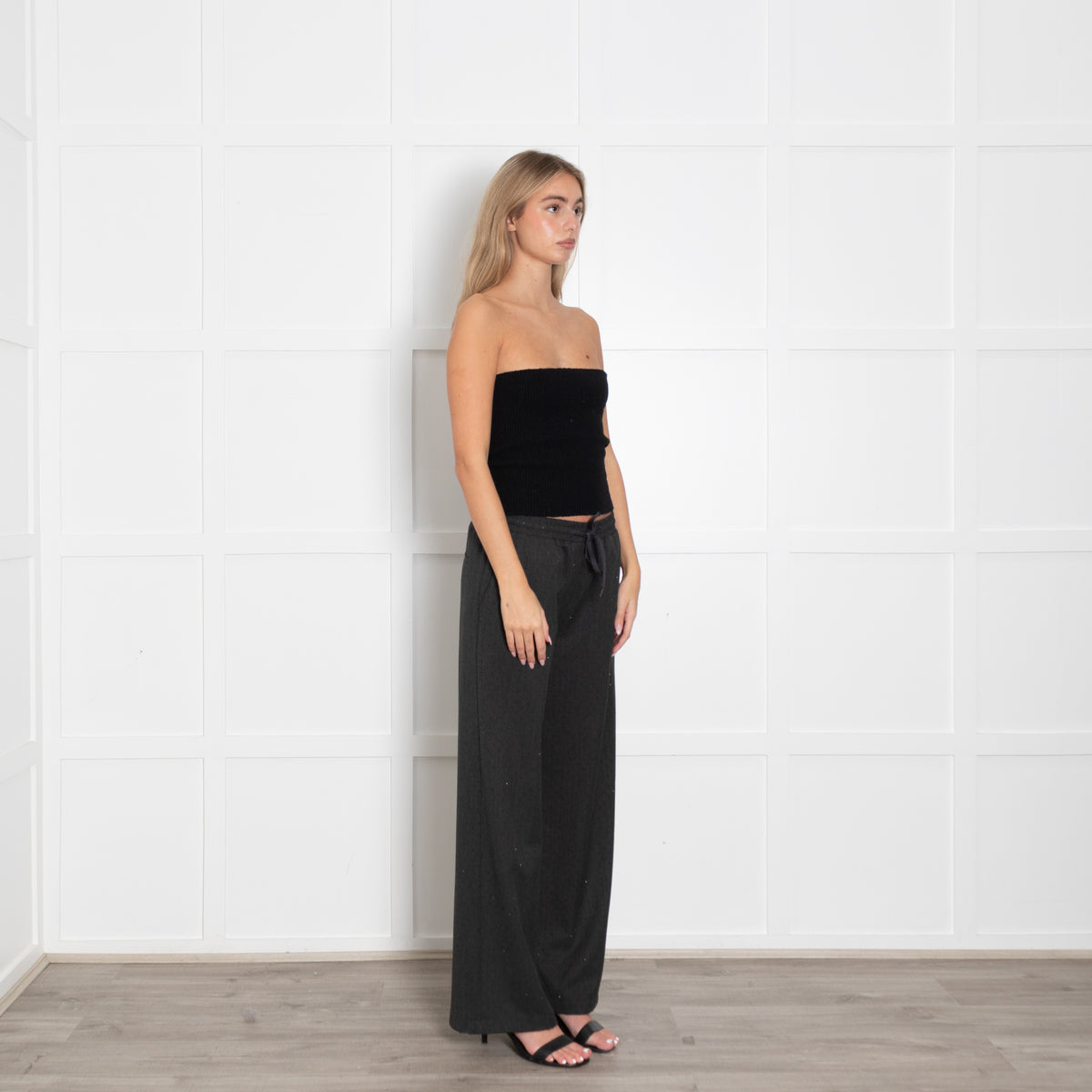 Phillip Lim Grey Pinsripe Joggers With Satin Gathered Hem