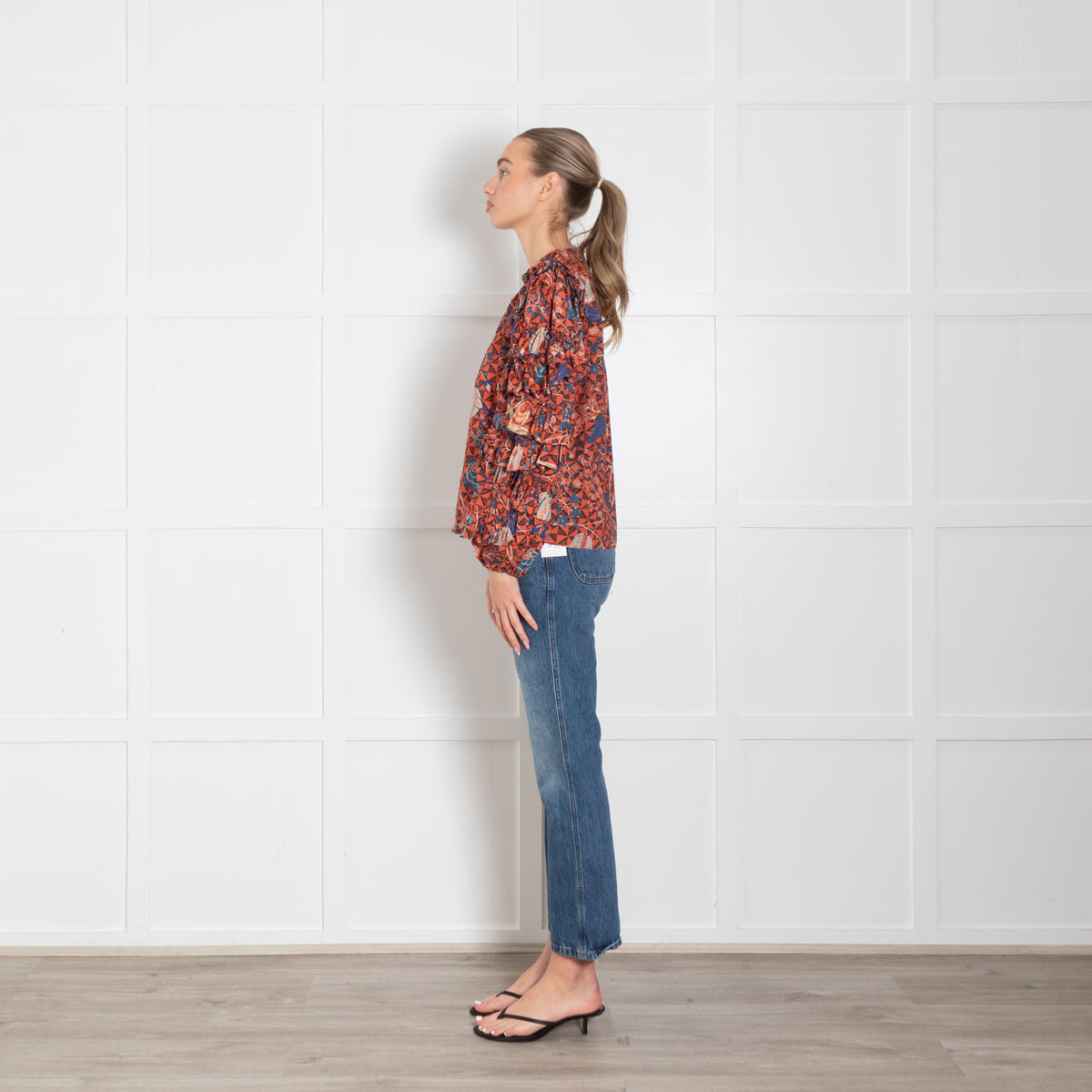 Ulla Johnson Hibiscus Floral Cotton Blouse With Ruffled Sleeves