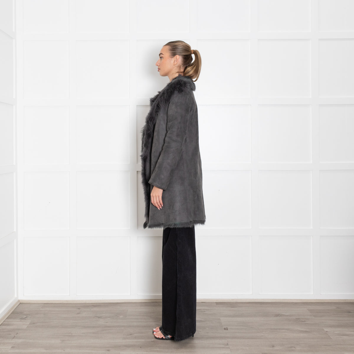 Joseph Grey Suede Shearling Short Coat