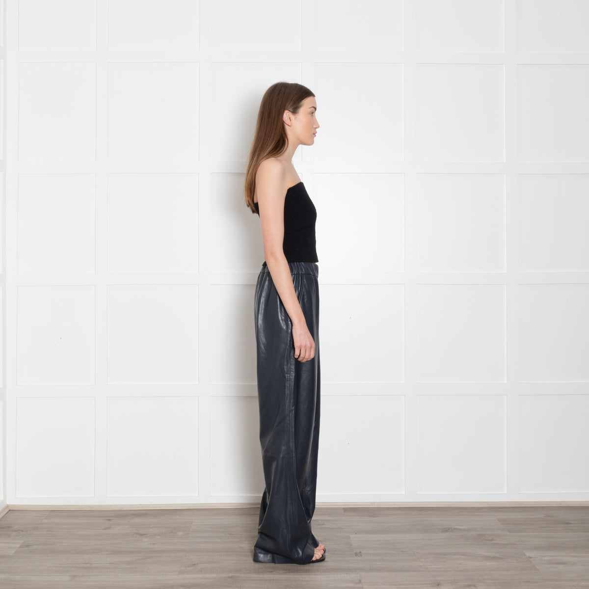 Anine Bing Blue Faux Leather Wide Leg Trousers