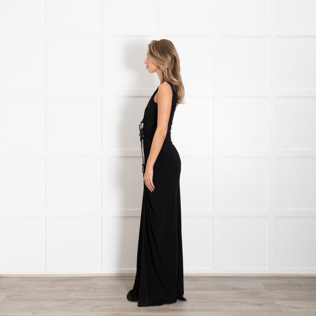 Sid Neigum Black Gathered Belt Maxi Dress