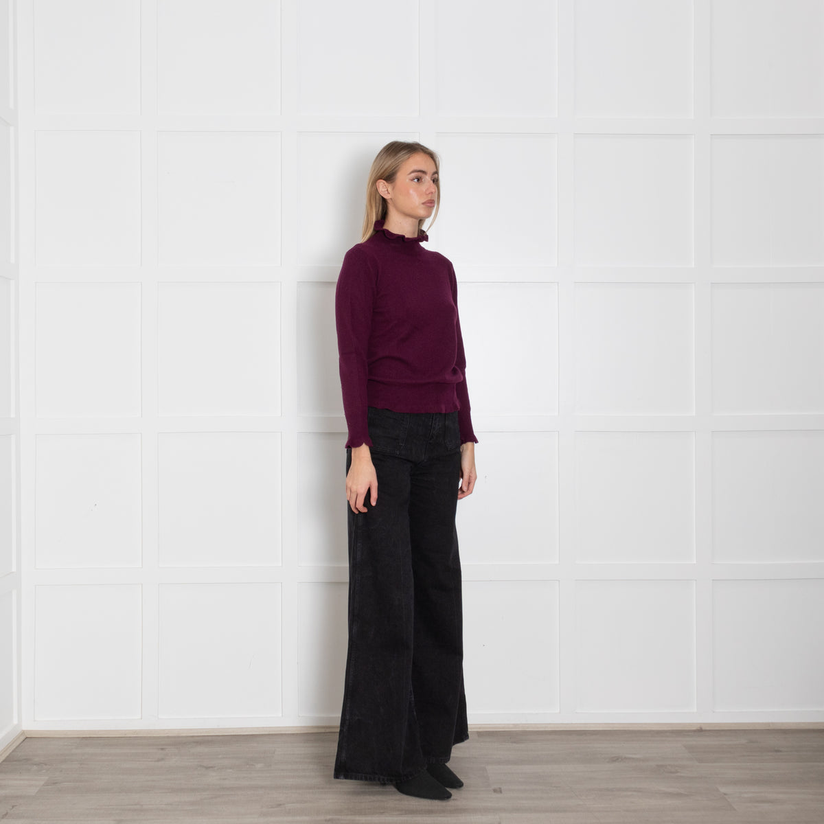 Iris Aubergine Wool Blend High Neck Sweater