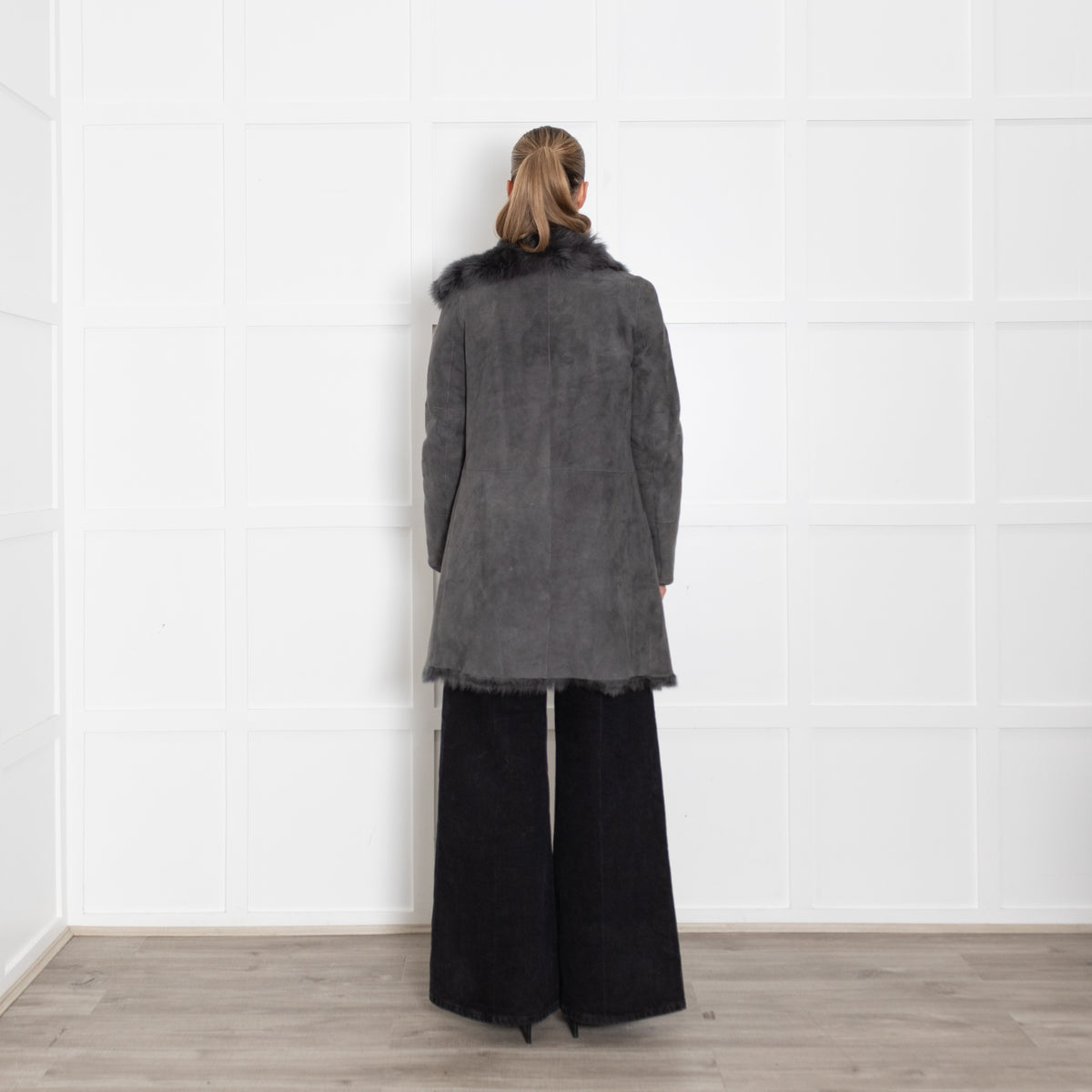 Joseph Grey Suede Shearling Short Coat