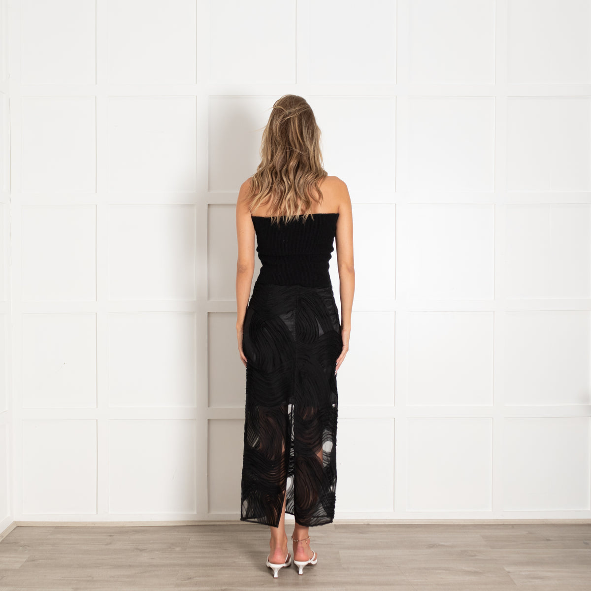 Day Birger et Mikkelson Black Maxi Skirt With Sheer Textured Wave Pattern