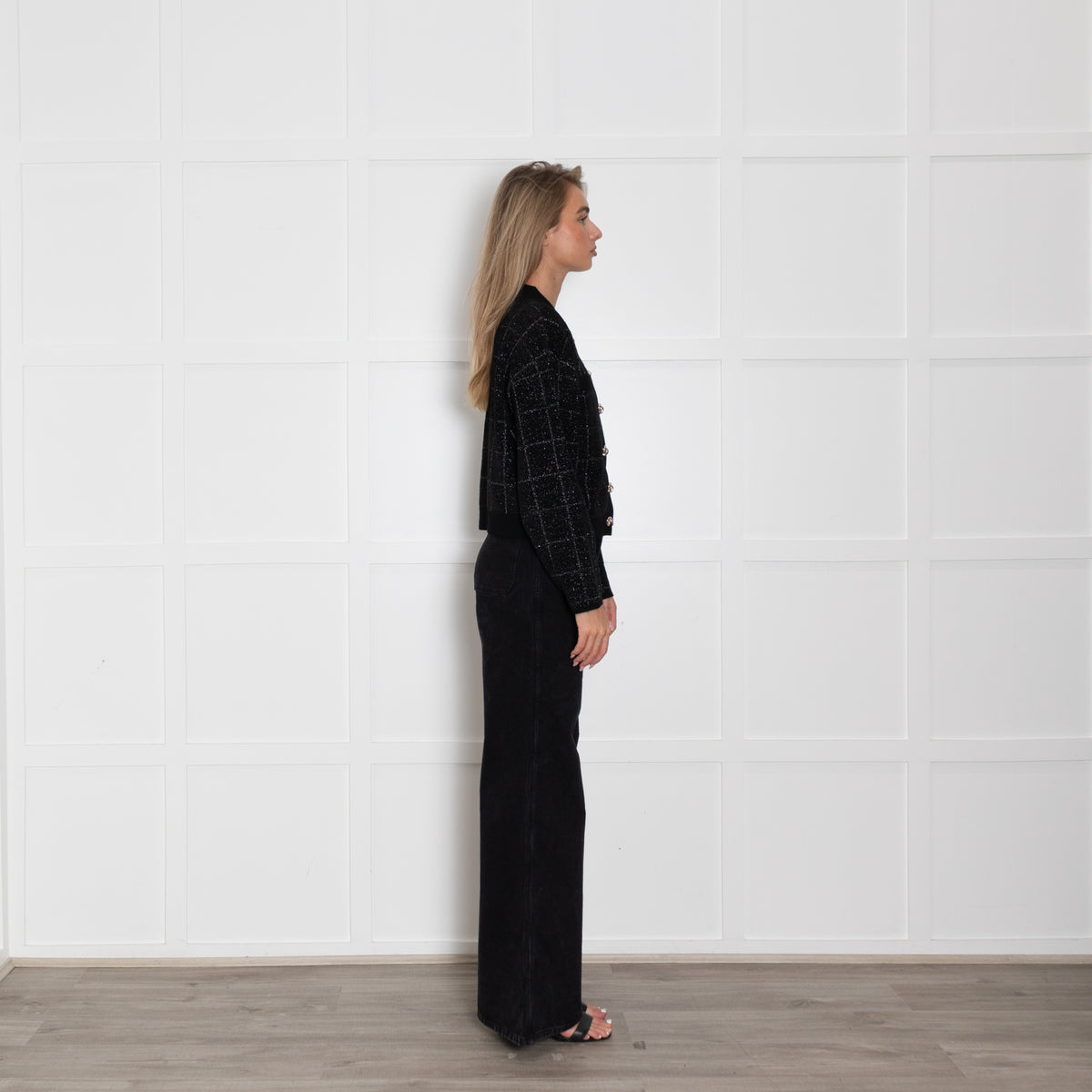 Boss Black Cropped Jacket in Sparkle Tweed With Gold Buttons