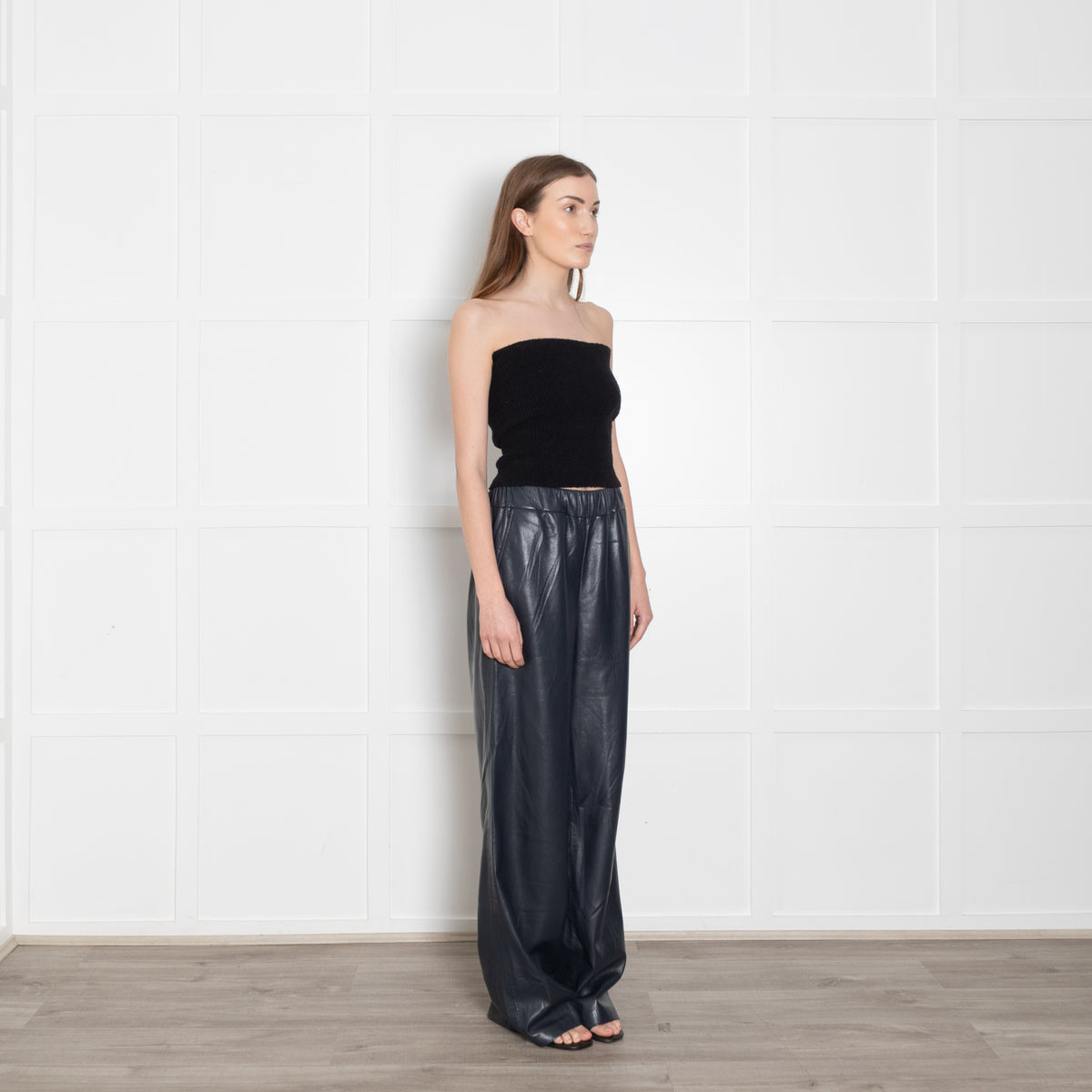 Anine Bing Blue Faux Leather Wide Leg Trousers