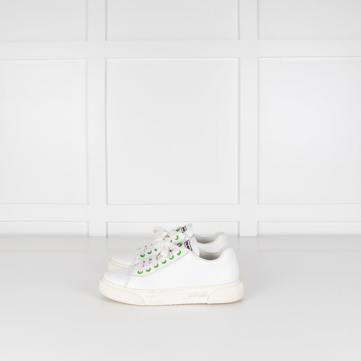 Miu Miu White Leather Trainers with Green Eyelets