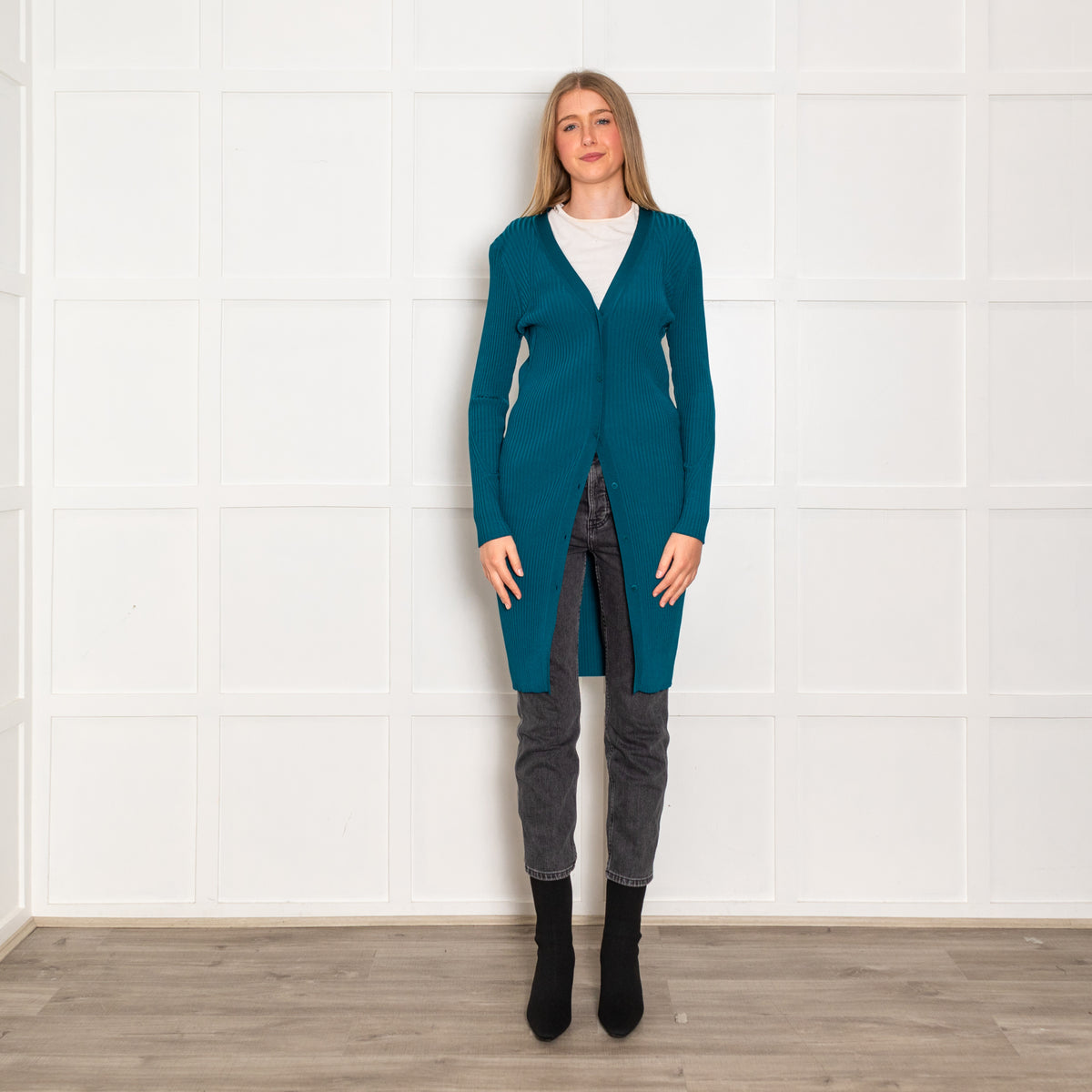 Diane Von Furstenberg Teal Button Up Knitted Long Cardigan