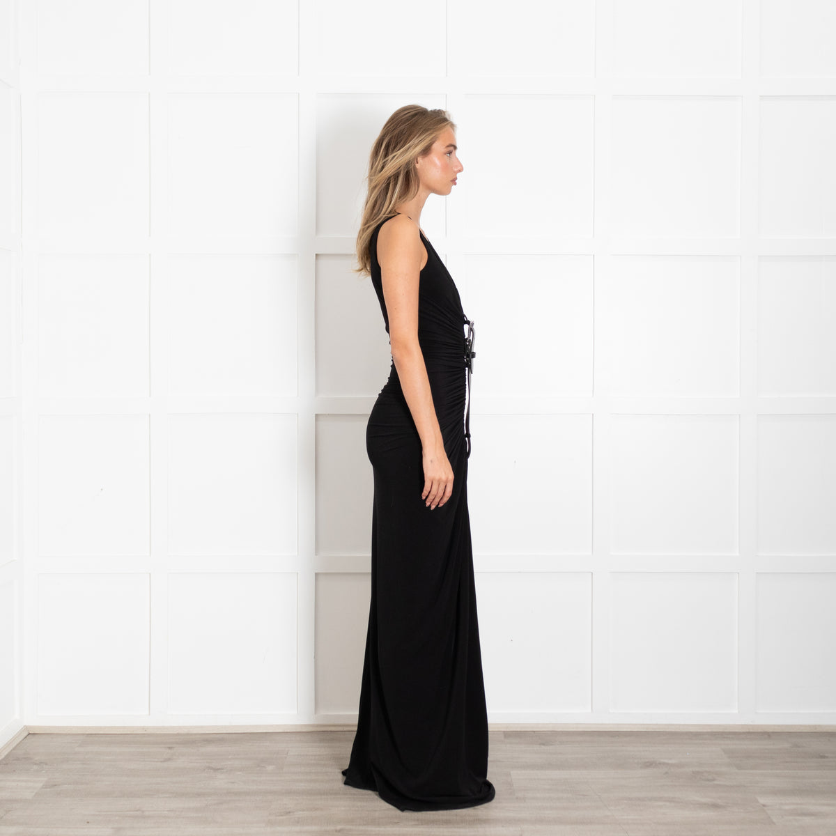 Sid Neigum Black Gathered Belt Maxi Dress