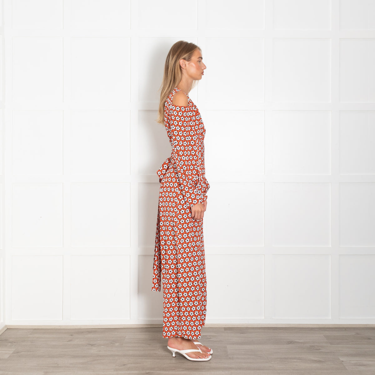Diane Von Furstenberg Orange Black Cream Flower Wrap Jumpsuit